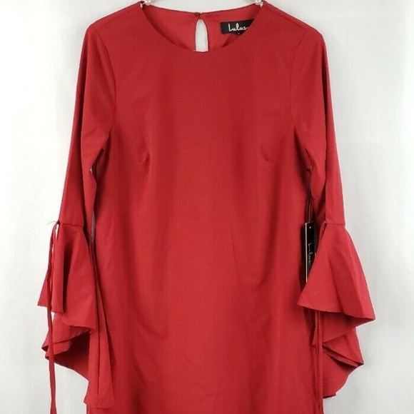 ⛔Lulu’s Made For Me Red Flounce Sleeve Shift Dress - Picture 3 of 7